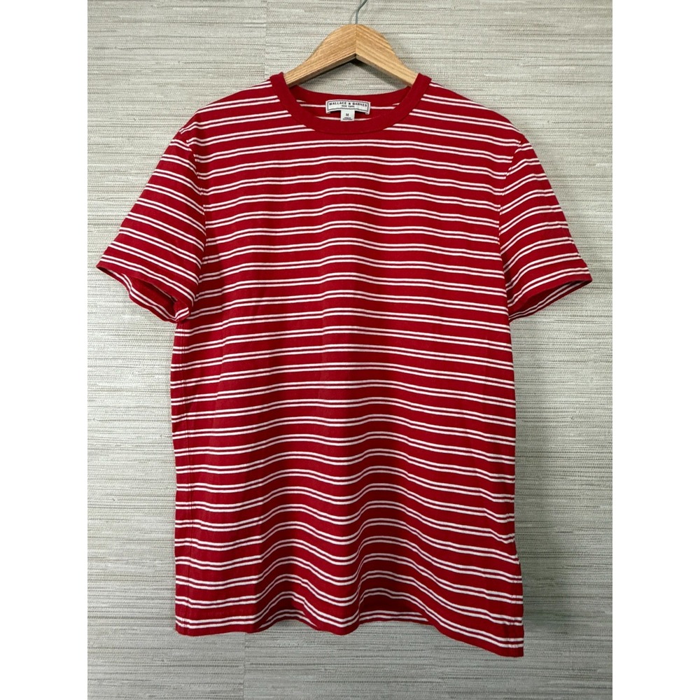 Wallace & Barnes T-Shirt Mens Medium Red White Striped Short Sleeve Pullover Tee